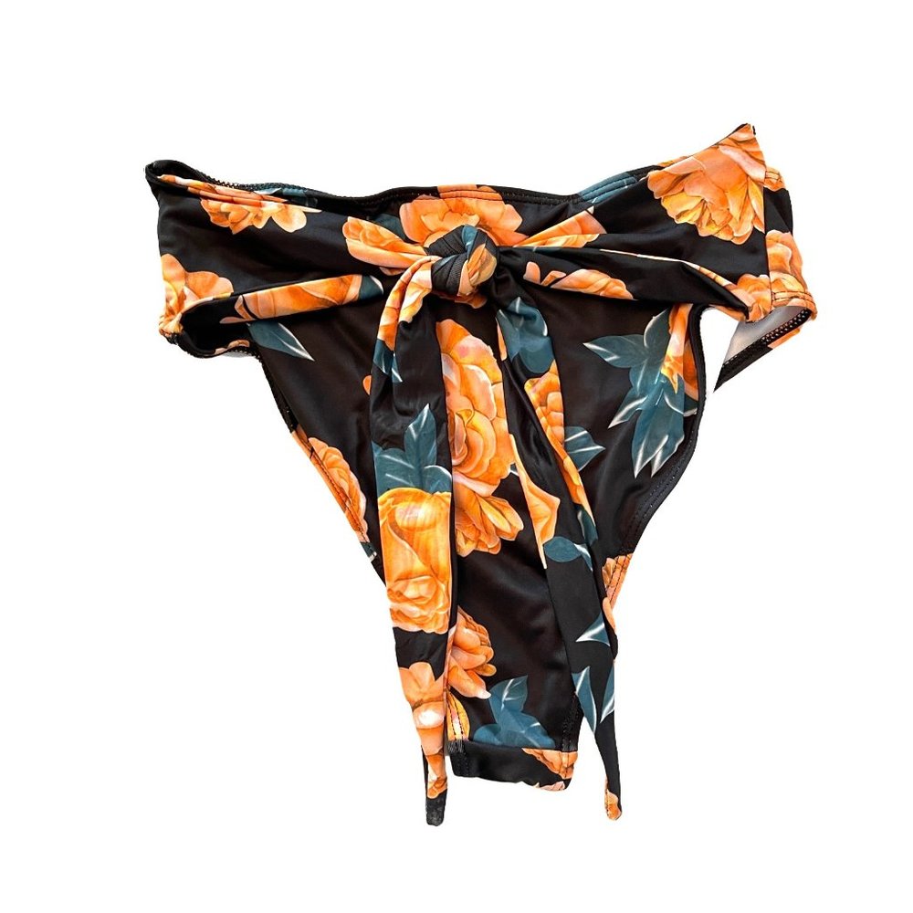 Luxyville black floral high waist 2 piece bikini swimsuit women's size L - Picture 8 of 14